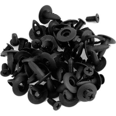 Rivets en plastique noir, diamètre du trou : 6 mm, fixation par pression, lot de 30 (1/2)