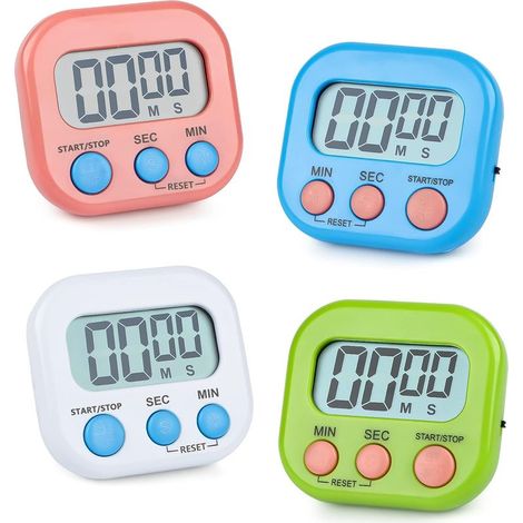 HOXILEELEO - Timer da cucina magnetico (set di 4), timer di cottura al minuto timer conto alla rovescia digitale conto alla rovescia timer magnetico 4 colori con allarme per la cucina. (1/5)