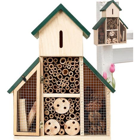 Maison pour Jardin, Maison d'abeille - Maison Suspendue en Bois - Habitat de Jardin décoratif pour s, chrysopes, Abeilles, nichoir extérieur pour Cour (1/5)