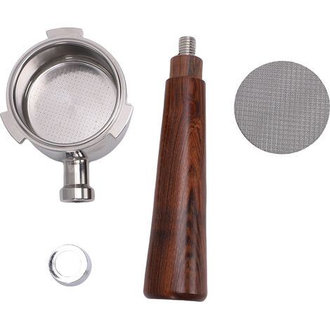 Portafiltro sin fondo de 51 mm con 3 asas, cesta de filtro extraíble, 2 vasos y mango de madera. (1/5)