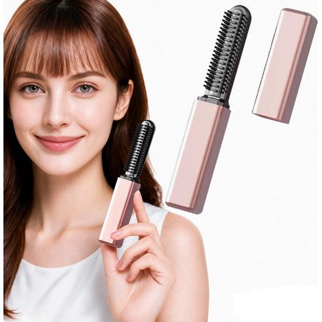 Brosse de coiffage électrique pour cheveux courts, brosse à lisser, sans fil, portable, anti-frisottis, chauffage rapide pour cheveux lisses, bouclés, secs en voyage (1/5)