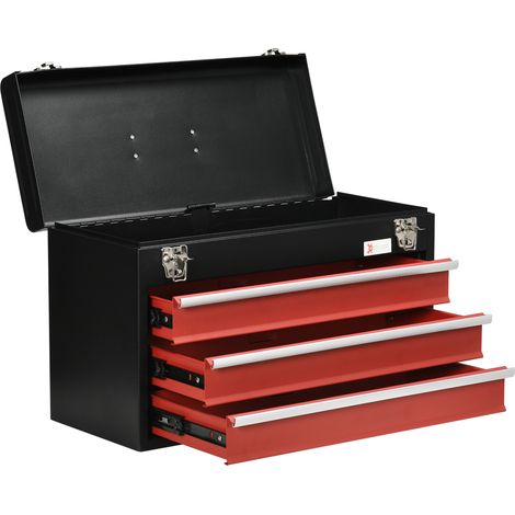 Coffret à outils 3 tiroirs verrouillable acier noir rouge 51 x 22 x 32 cm