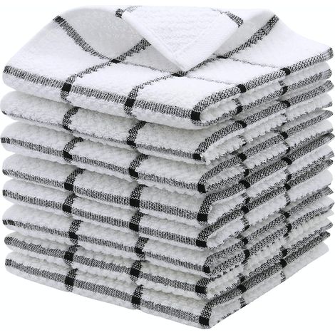 Juego de 8 paños de cocina 100% algodón, 30,5 x 30,5 cm, ligeros, suaves, de secado rápido, negros, para limpieza.