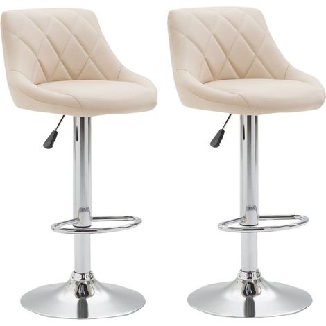 2 taburetes de bar giratorios sintéticos color crema con reposapiés TDB10079