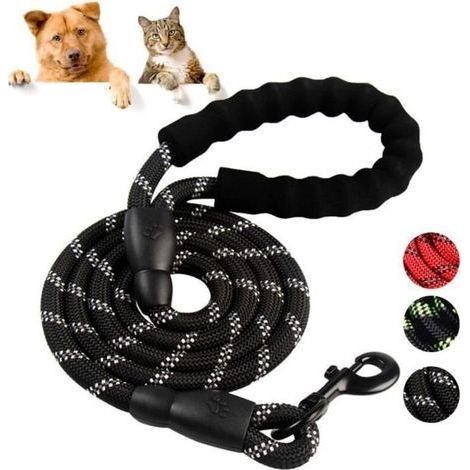 Laisse pour Chien Kambo - Longueur de Corde 1,5 m - en Nylon - Noir - La poignée en mousse (1/3)