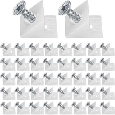 60 Cales En Plastique Pour Tiroirs, Connecteur De Fond De Meuble Avec Vis, Support De Renforcement, Stabilisateur Arrière Pour Réparation D'étagères Affaissées (1/5)