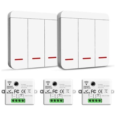 Interrupteur sans fil, émetteur RF, interrupteur de sécurité et récepteur, contrôleur Interrupteur d'éclairage intelligent 2 200 W/10 A, intérieur 3050 m, émetteur radio 433 MHz (1/4)