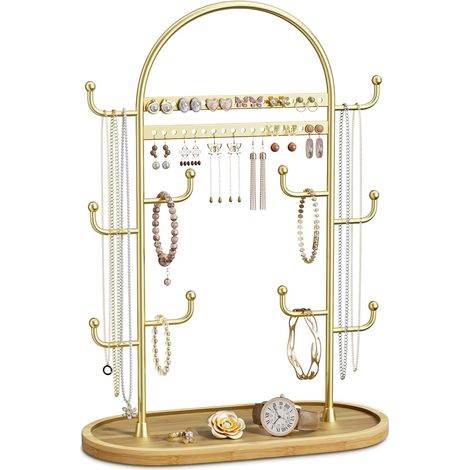 Présentoir à Bijoux Doré Rangement Bijoux Porte Porte Boucle D'oreille Porte Bracelet Collier Arbre (1/5)