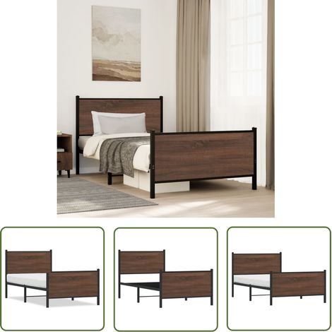 The Living Store Metallbett ohne Matratze Braun Eichen-Optik 100x190 cm - Metallbett - Doppelbett - Boxspringbetten - Bettsystem - Schlafraum (1/5)