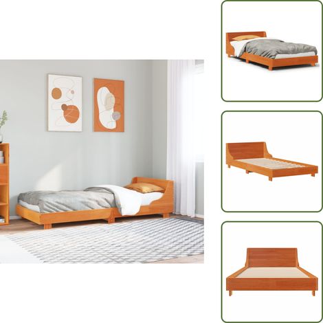 The Living Store Massivholzbett ohne Matratze Wachsbraun 100x200 Kiefernholz - Holzbettrahmen - Kiefernholzbett - Doppelbett - Bettkasten - Massivholzbette (1/5)
