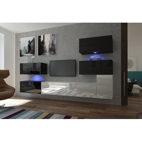 Ensemble meuble TV NEXT 123 AN123-17BW-HG22-1B noir-blanc brillant 302 cm