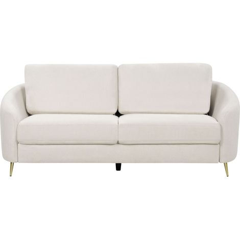 Divano 3 posti in tessuto beige chiaro con piedi dorati curve morbide Trosa