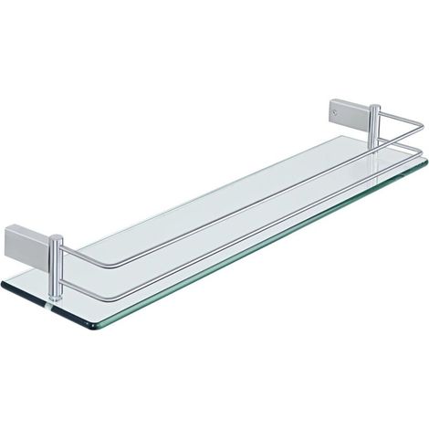 Étagères de Salle de Bain Étagère de Douche en Verre Étagère Murale Rangement Douche avec Tablette, Verre Trempé Rectangulaire, Finition Brossé, 60CM, EGC1000-60-LS (1/4)