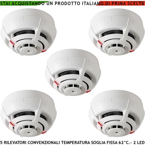 SENSORI TEMPERATURA SOGLIA FISSA 62° C 5 PEZZI PER ANTINCENDIO RIVELATORI TERMOVELOCIMETRICI CONVENZIONALI LOOP USCITA LED STATO (1/4)