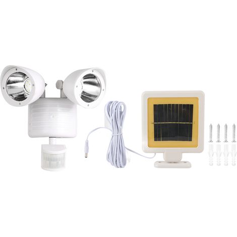 Lumière murale solaire étanche double tête 22 LED avec détecteur de mouvement PIR, éclairage extérieur à énergie solaire pour jardin et terrasse (1/5)