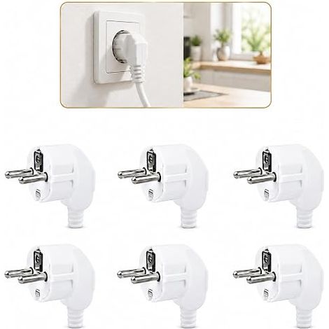 Prise Electrique IP44 Coudées 250V 16A avec Contact de Terre, Fiche 250V Électrique Type F à Vis sans Soudure, Fiche Electrique Male pour Réparation de Câbles, Rallonges et Installations (1/5)