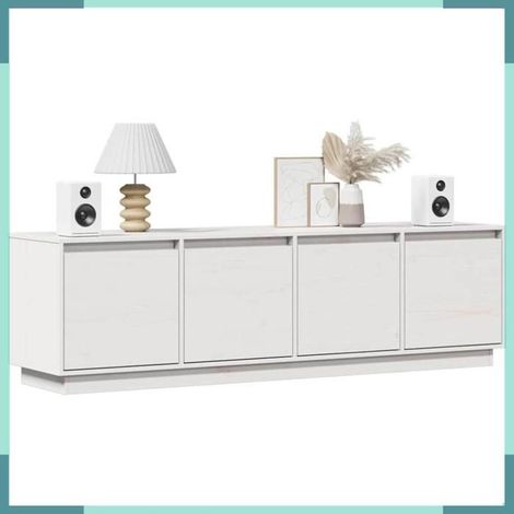 814395 Meuble TV Blanc 156x37x45 cm Bois de pin massif (1/5)