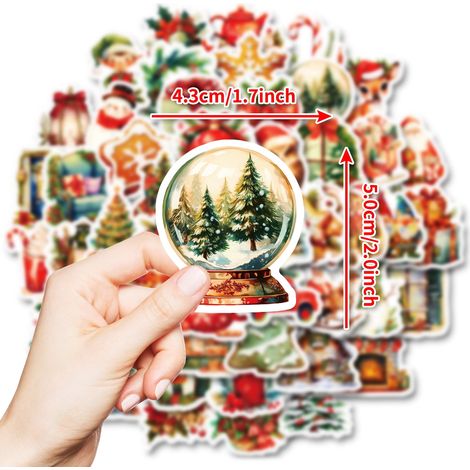 Autocollants Noel - 50 Pièces Dessins Animés Famille Arbre De Noël Chaussettes Flocons De Neige - Décoration Valise Cahier DIY - Lot (1/5)