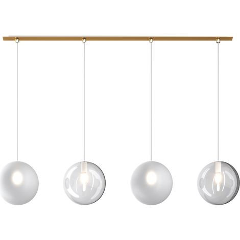 SOSPENSIONE OTTONE SATINATO 4 LUCI RETTANGOLARE VETRI 2X TR + 2X BF 1184OS-S4 R-BT