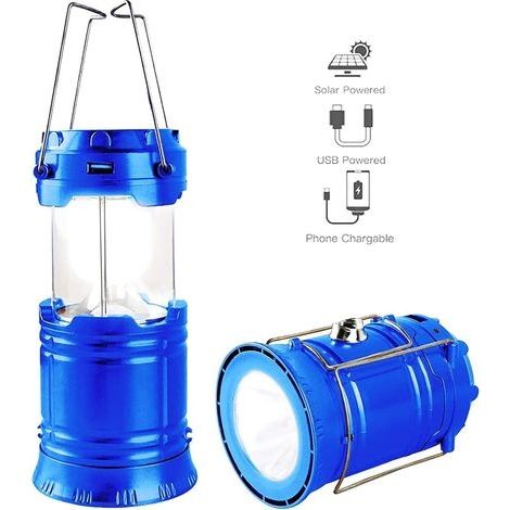 Tragbare LED-Campinglaterne – Ultrahelle, per USB aufladbare Solarlaterne für Camping, Wandern, Gartenhaus bei Stromausfällen (Blau) (1/4)
