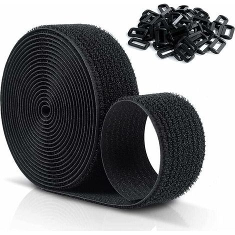 Sangles Scratch Velcr Réutilisables 10 M X 25 Mm, Sangles De Câble Réglables Avec 50 Boucles En Plastique, Libre De Couper Attaches De Câble Velcr En Nylon Noir (1/5)