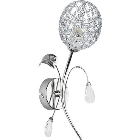 Alfa ORLEAN Tulip Decorative Wall Sconce Light, Chrome/Silver Metal & Glass Indoor Wall Lamp, 1xE14 Socket Max 10W, IP20, Modern Hallway Bedroom Lighting (1/2)