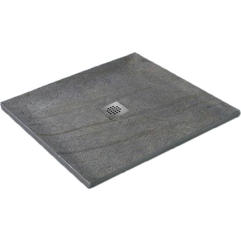 U-Tile – Receveur de douche 90 x 90 cm en pierre naturelle haute densité – Surface antidérapante – Épaisseur 40 mm – Bonde à 360° incluse - GRIS 90 X (1/4)