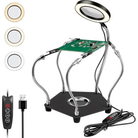 Troisième Main Soudage Loupe LED 3X 4 Bras Flexible (1/5)