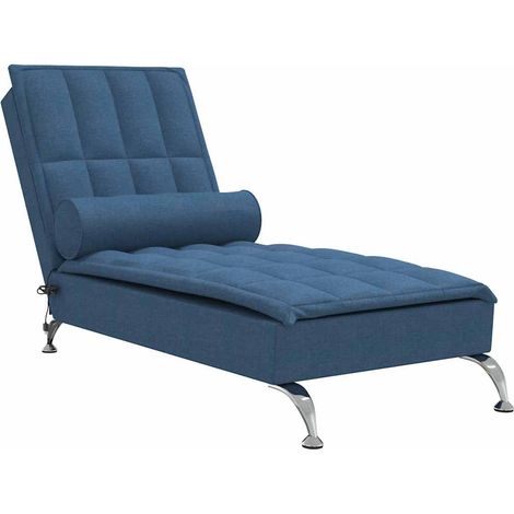 vidaXL Chaise Longue Massaggi Cuscino a Rullo Blu in Tessuto (1/5)