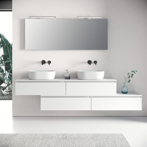 Composizione doppio lavabo 9 pezzi YOKA bianco opaco (1/4)
