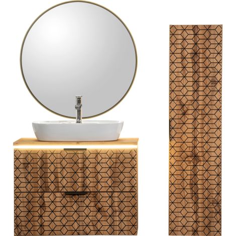 Ensemble de salle de bain avec meuble vasque à poser + 2 éléments - 80 cm - Precious Wotan - Livraison gratuite