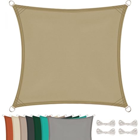Voile d'ombrage carré pour terrasse, jardin, toile imperméable et résistant UV - 2 x 2 m - Sable - Linxor