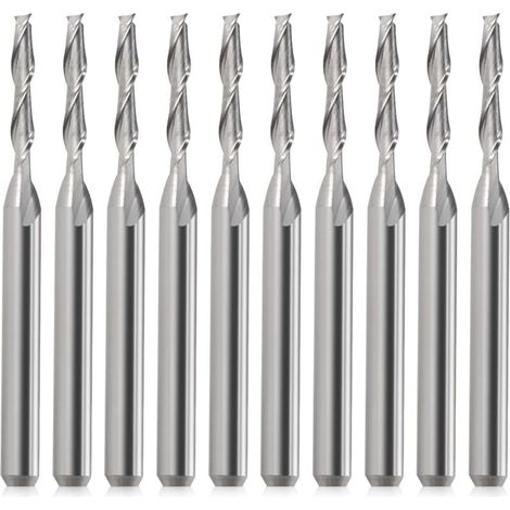 Lntyq Lot de 10 fraises CNC, tige 1/8", tête plate, en métal dur, flûte à double flûte 3,175 mm, spirale, Upcut pour bois, PVC, MDF, bois dur