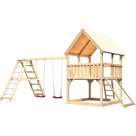 Akubi Spielturm Luis natur DS+KG+Netzrampe