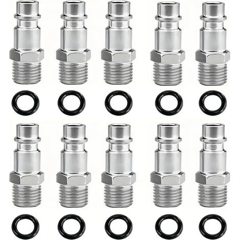10 pièces 1/4 "filetage BSP mâle prise d'air en acier industriel, accessoires d'outils pneumatiques raccords à connexion rapide bouchons pneumatiques (1/4)