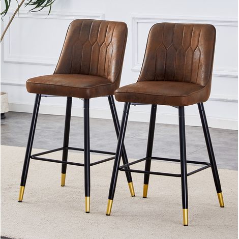 Barhocker aus Tech-Stoff und Metall in Braun und Schwarz mit ergonomischer Rückenlehne und Fußstütze, 2er-Set,42×45×100cm (1/5)