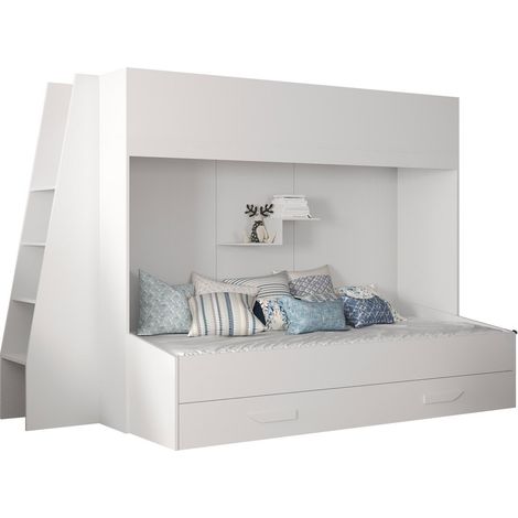 Litera Hartford 357, Blanco + Blanco brillante, De dos pisos, 90x200, 90x1950, Aglomerado laminado, Somieres, 94x230x165cm