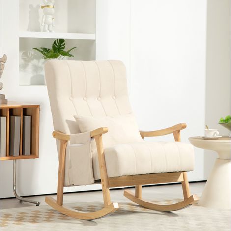 Schaukelstuhl 65x90x98 cm Beige Polyester mit Lendenkissen und Seitentasche (1/5)