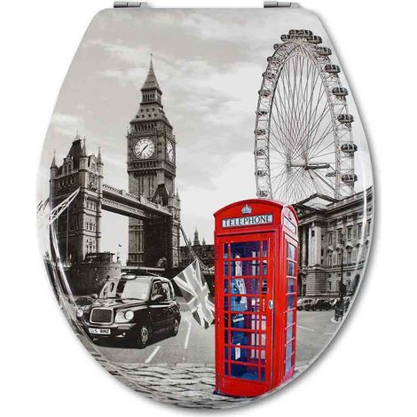 Copriwater universale in legno MDF serigrafato tavoletta da bagno wc con stampa cerniere in acciaio inox resistente 52973A Londra (1/2)