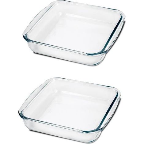 Lot de 2 plat à four carré, moule de cuisson, capacité 1.1 L - Longueur 20.5 x Profondeur 18.2 x Hauteur 5 cm -JUANIO (1/3)