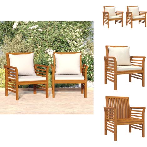 Chaises de canapé et coussins blanc crème lot de 2 Bois acacia - Chaise De Jardin - Meubles De Jardin - Fauteuil De Jardin - Mobilier De Jardin - Salon De Jardin (1/5)