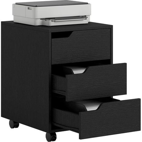 Caisson noir à roulettes 3 tiroirs pour bureau et étude, 40x50x57,5 cm, pratique et sobre pour espace travail