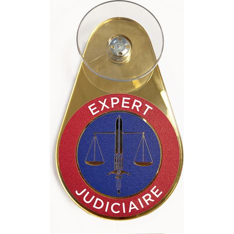 Signaletique.Biz France – Macaron voiture expert judiciaire – Verre acrylique doré – Ventouse transparente pour pare-brise – Installation facile sans perçage