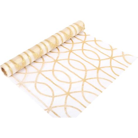 Organza dorata con motivo glitterato su rocchetto 36 cm x 5 m
