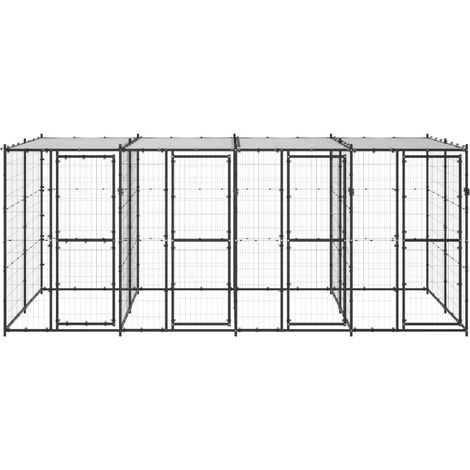 Maison Exclusive - Outdoor-Hundezwinger Stahl mit Überdachung 9,6