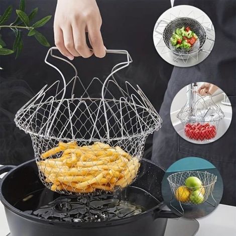 Panier de friture pliant en acier inoxydable - multifonctionnel et facile à nettoyer (1/5)