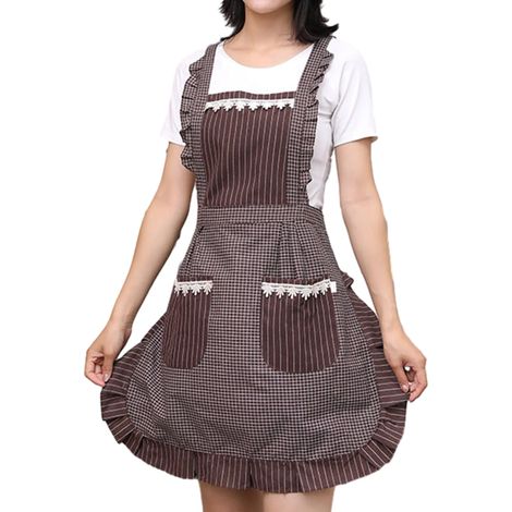 Grazioso grembiule da donna con due tasche, impermeabile, ideale per chef (colore caffè)