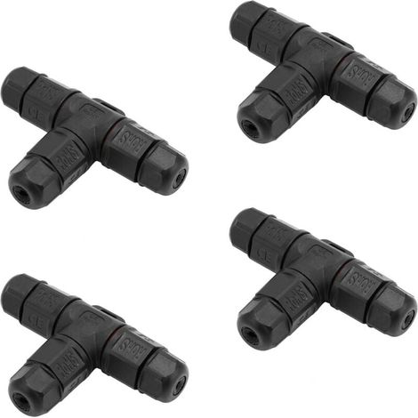 Lot de 4 boîtes de jonction étanches IP68 Type T pour connexion de câbles exposés à l’humidité en extérieur - Connecteurs de câble à 3 pôles, Ø 5 mm - 10 mm (1/4)
