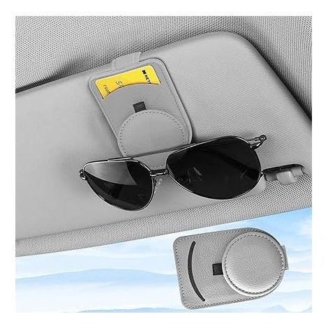 Soporte para gafas de coche, soporte magnético para gafas de coche, organizador multifuncional de cuero para coche, clip para gafas de sol, clip para parasol de coche (gris) (1/4)