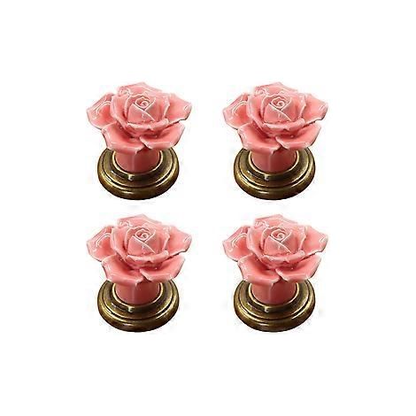 Lot de 4 boutons de porte élégants en céramique à motifs floraux, avec vis en alliage de zinc, pour meubles, armoires, commodes et tiroirs. Couleur : rose. (1/5)